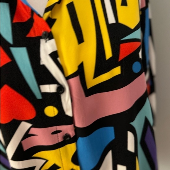 Big Dart 80s Inspired Art Deco Pop Art Button Up Long Sleeve Shirt … - Picture 3 of 9